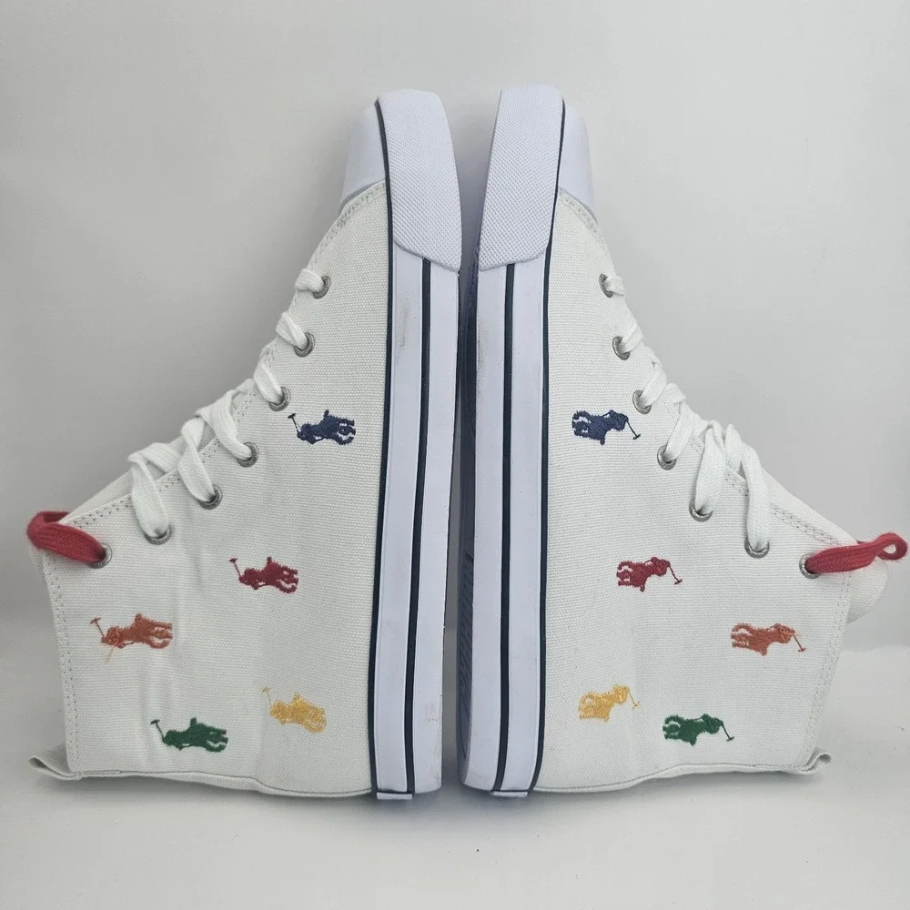 Polo Ralph Lauren Boys Sz 6.5 Hamptyn II White Multicolor Canvas HighTop Sneaker
